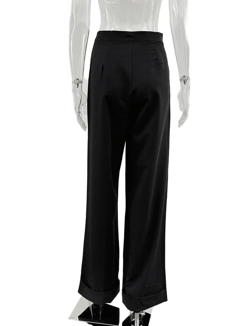 Parc Fee Fashion Loose Black Office Women's Pants 2025 Casual High Waist Wide Trousers Elegant Classic Full Length Pants Female