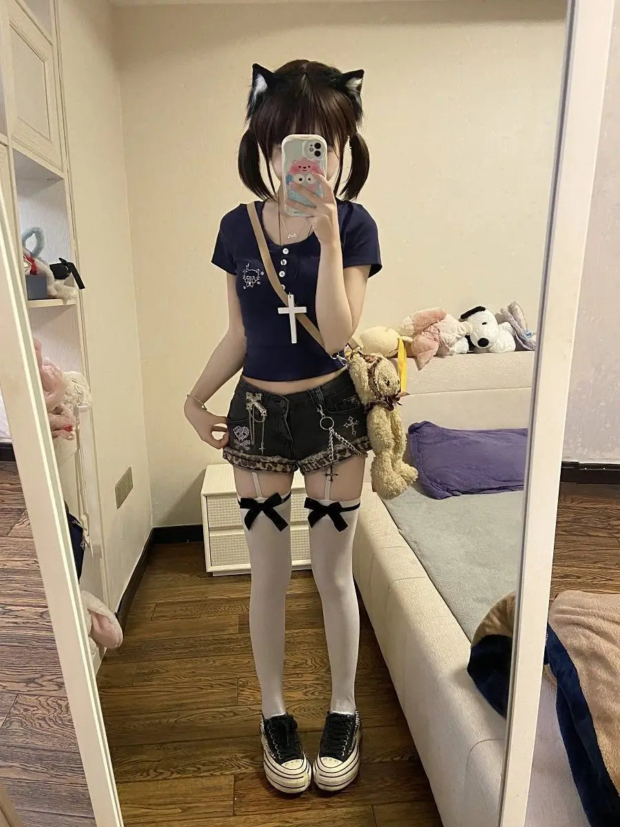 American Sexy Spice Girls Denim Shorts Slim Bodycon Hot Sell Trendy Y2K Goth Mujer Pantalones Pure Desire Punk Style Moda Pants