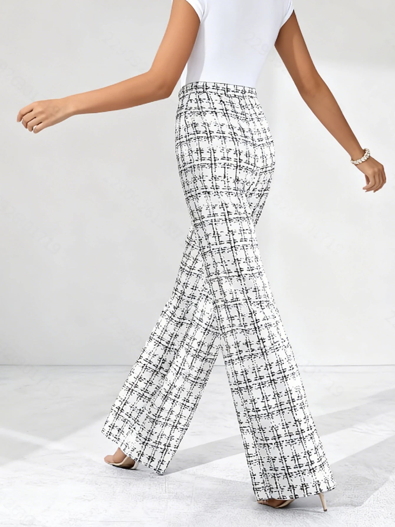 New Ladies Commute Fashionable Casual Plaid Print Straight Leg Trousers Versatile Simple Design Long Pants for Women