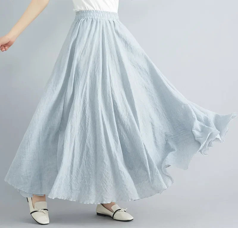 Fashion Cotton Linen Clothes Women Skirts Maxi Y2k Elegant Beach Saia Ropa Mujer Casual Vestido Boho Long Skirt Faldas Harajuku