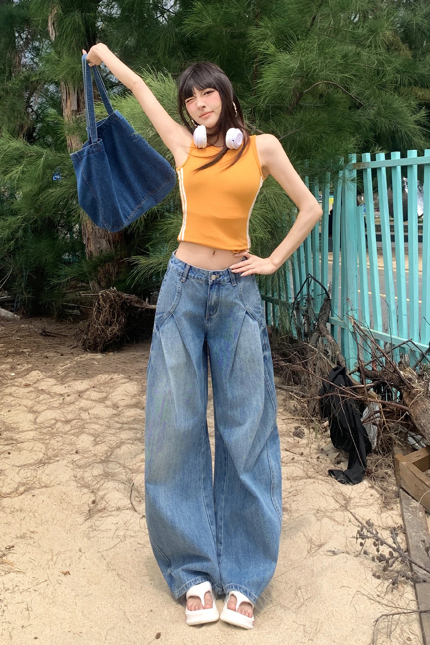 American Retro Street Style Curved Blade Loose Fit Jeans, Versatile Denim Jeans, New Spring/Summer Style, Floor-Length Pants