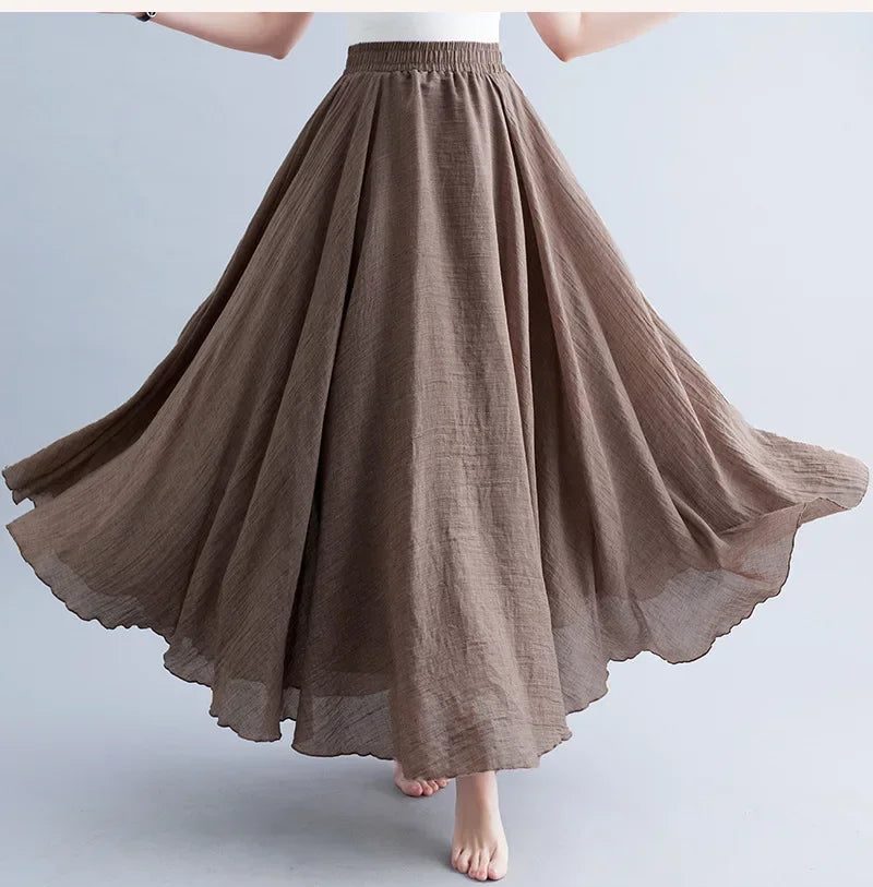 Fashion Cotton Linen Clothes Women Skirts Maxi Y2k Elegant Beach Saia Ropa Mujer Casual Vestido Boho Long Skirt Faldas Harajuku
