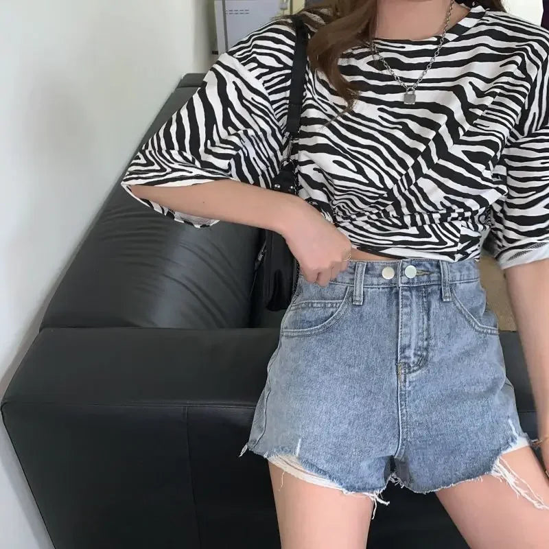 Jorts Denim Shorts For Women Summer Short Jean Pants Woman Ripped Korean Style Outdoor New In Youthful Designer Stretchy Fashion