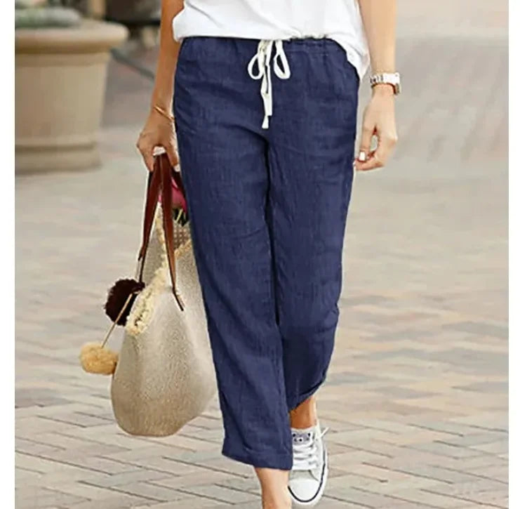 Spring Autumn Cotton Women's Pants Y2K Black Drawstring Elastic Waist Casual Pants Female Loose Fashion Elegant Ladies Bottom