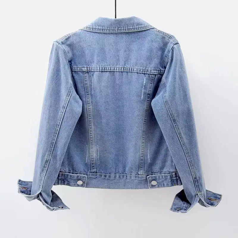 Women Spring Autumn Denim Jacket Short Slim Fit Casual All Match Jacket Washed Single Breasted Long Sleeve Cardigan Tops Fashion