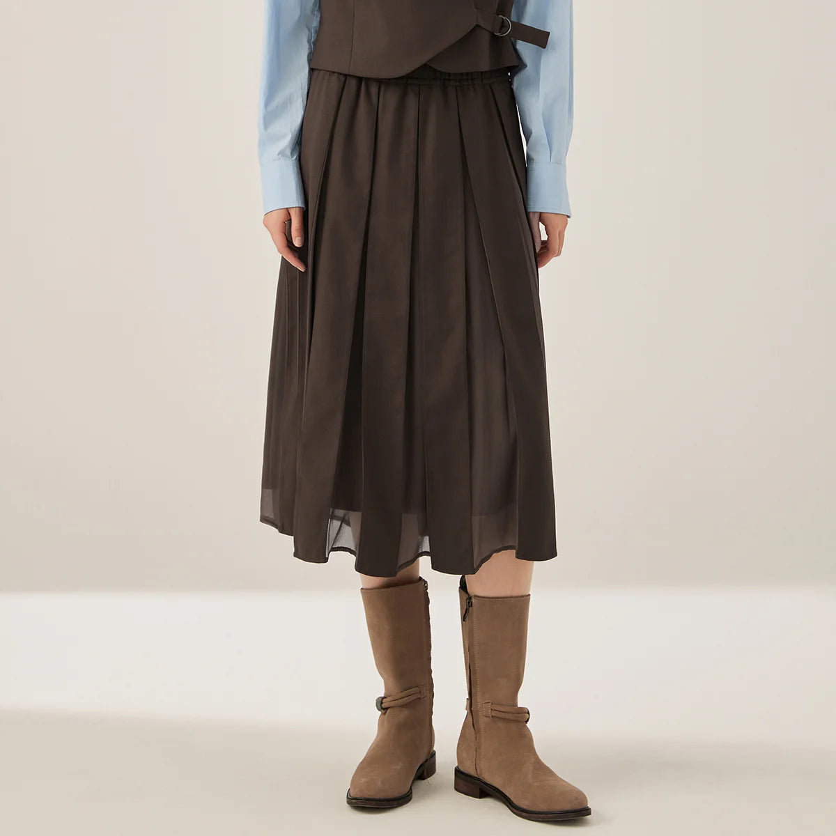 KL7523327 Women's Elegant Pleated Midi Skirt Chiffon A-Line Wool Blend Fall Clothing