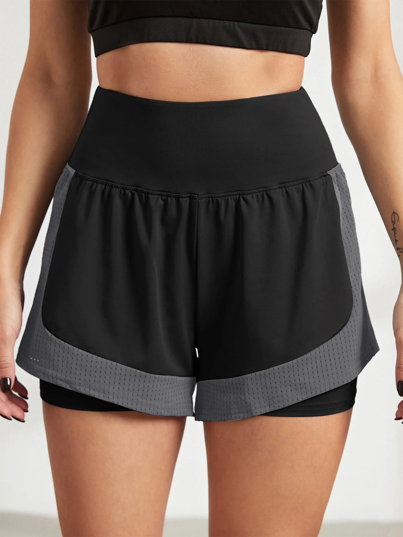 Women's loose sports shorts for running, anti-exposure, quick-dry, outer wear, fake two-piece yoga hot pants